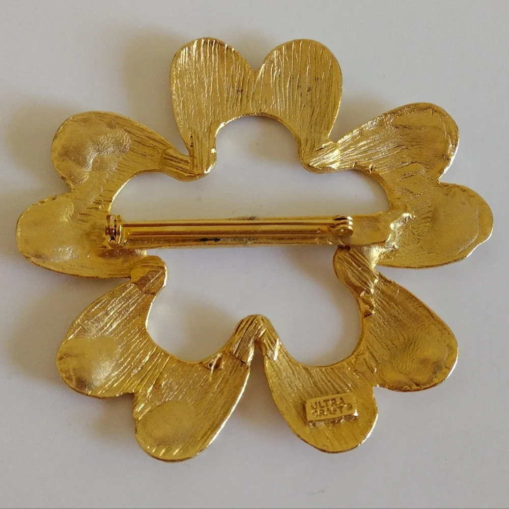 Ultra Craft gold-tone flower scarf brooch